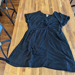 Black Above the Knee V Plunge Neck w/ Cuffed Sleeves and Knotted Waist